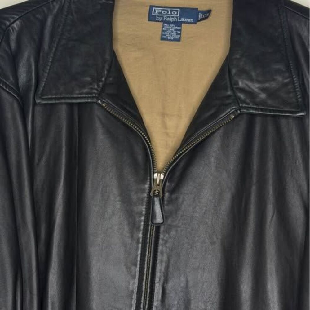 Vintage Polo Ralph Lauren Black Leather Jacket XXL - Picture 2 of 9